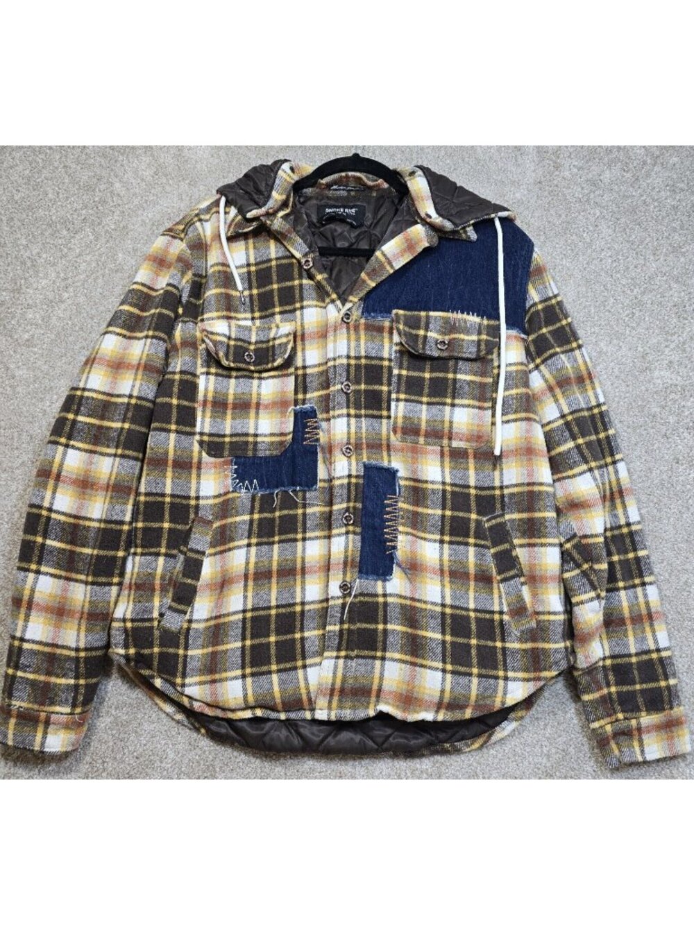Smoke Rise Long Sleeve Quilt Lined Jacket Removable Hood Brown Plaid Women's L